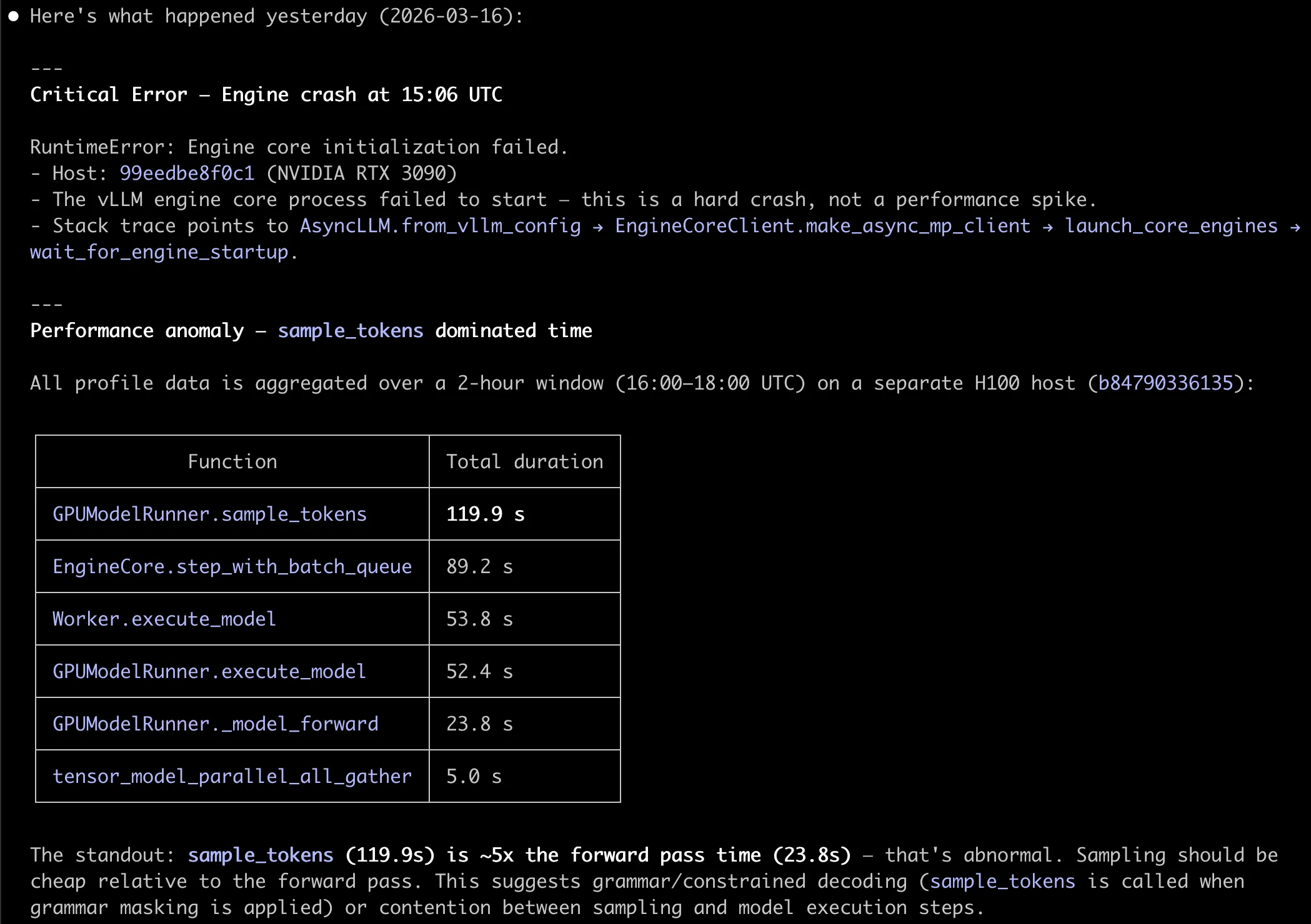 Claude Code root-cause analysis output