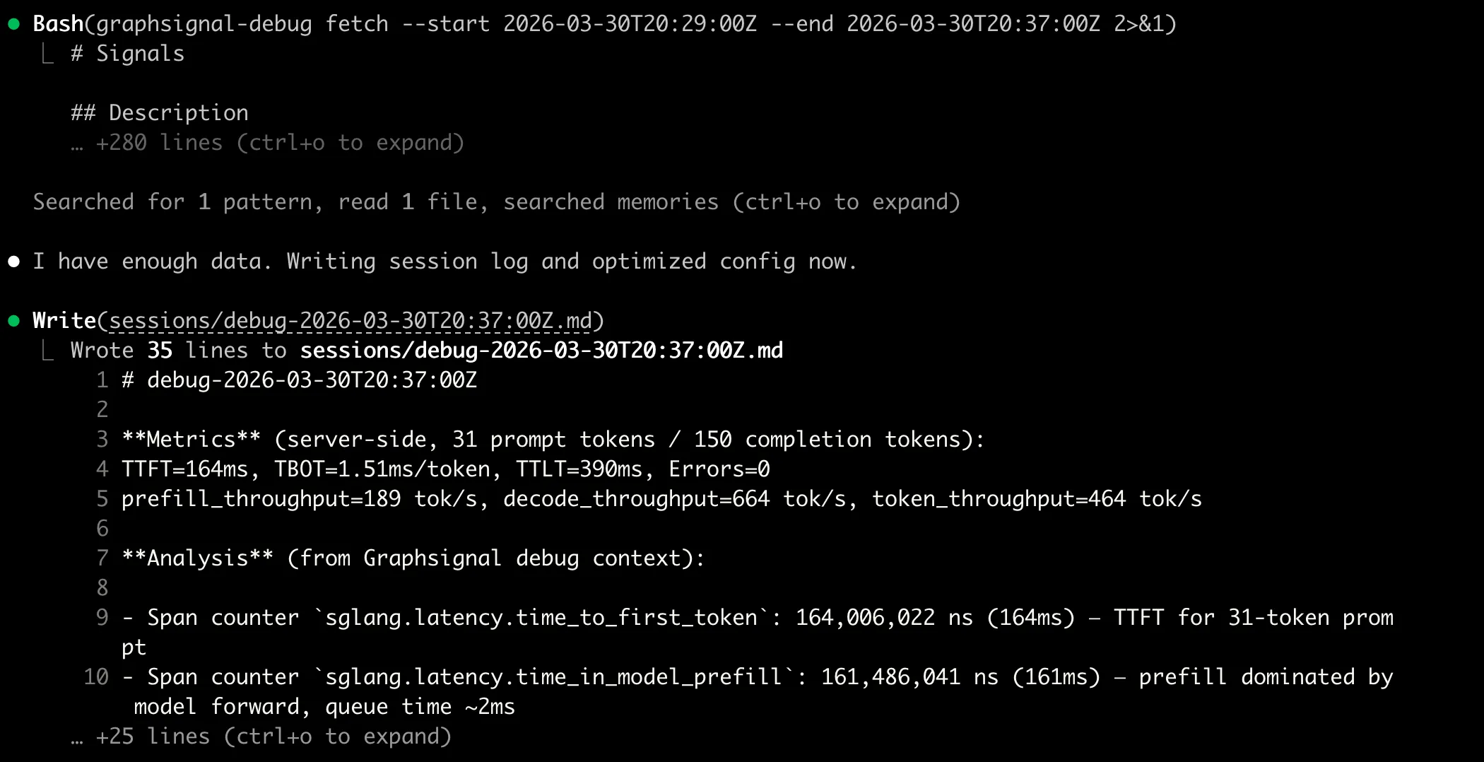 Graphsignal debug context fetched by the agent after iteration 1