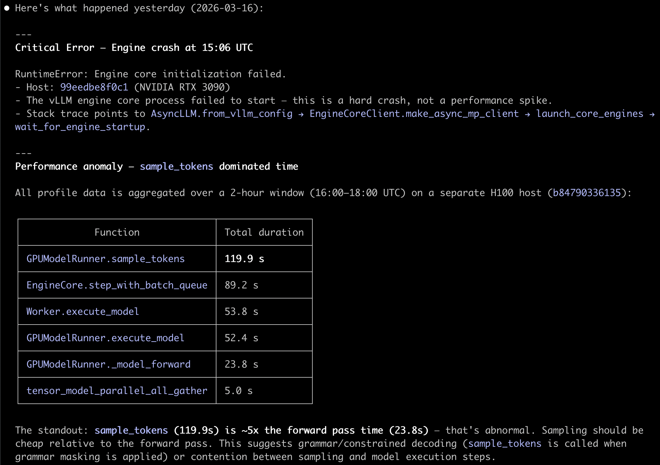 Claude Code root-cause analysis output