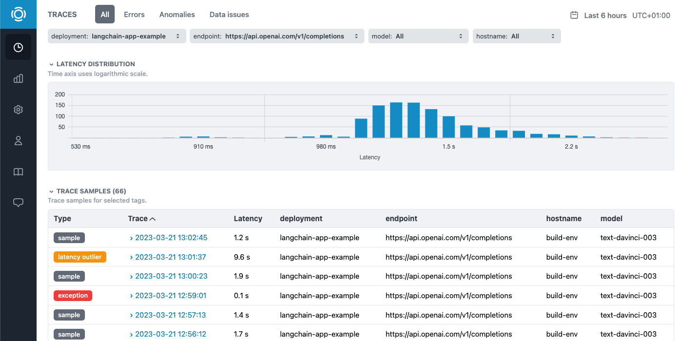 Graphsignal traces dashboard